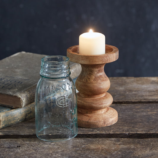 Wooden Candle Holder with Mason Jar Chimney - Quarter Pint