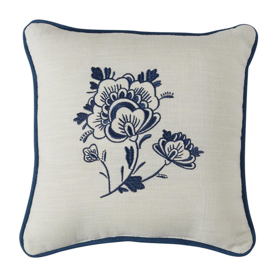 Delft Flower 10"  Embroidered Pillow