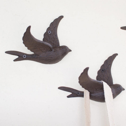 Cast Iron Flying Bird Wall Hook - Set of 4