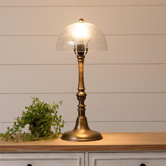 Vintage Inspired  Antiqued Brass Lamp with Glass Shade