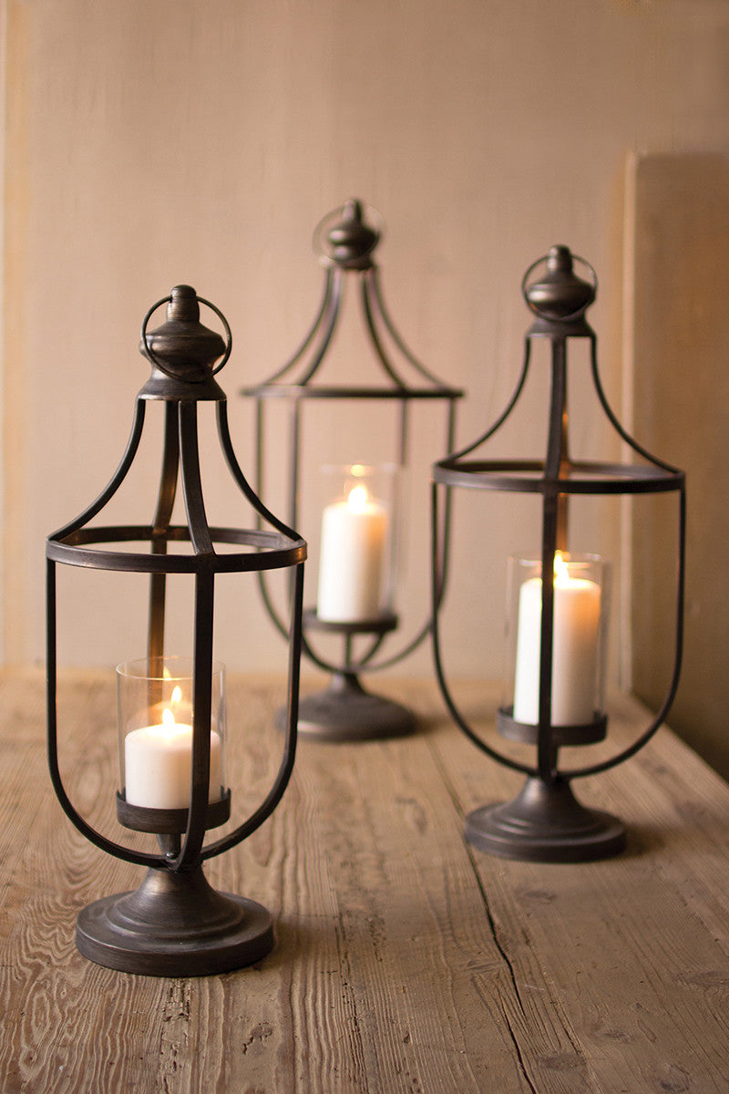 Set of 3 Metal Lanterns with Glass Insert