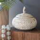 Hand-Carved Decorative Natural and White Wood Container with Lid