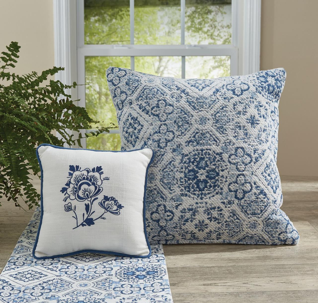 Delft Flower 10"  Embroidered Pillow