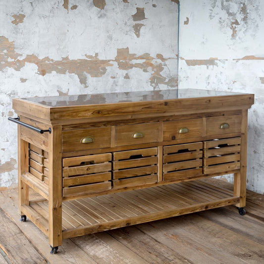 Rolling Kitchen Island with Stone Top