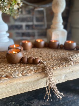 Beaded Garland Tea Light Holder - Brown or White