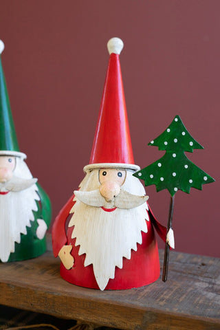 Set of 2 Painted Iron Santas Holding Tree and Sign