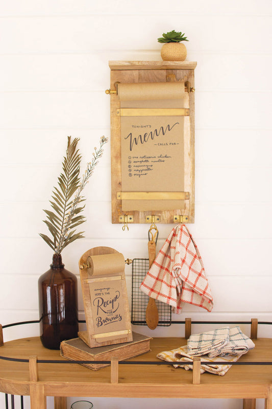 Wooden Wall Note Roll with Coat Hooks