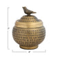 Decorative Hammered Metal Container w/ Lid & Bird Finial, Brass Finish