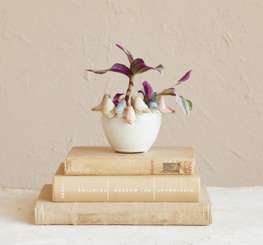 Stoneware Planter Birds on Rim