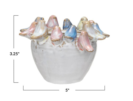 Stoneware Planter Birds on Rim