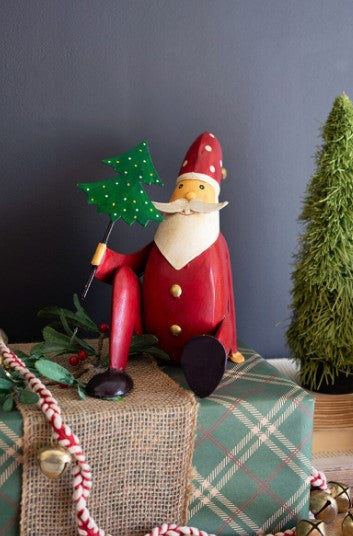 Painted Iron Santa Sitting with Tree