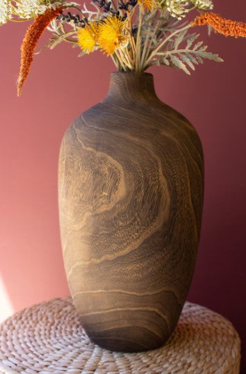 Set of 3 Wooden Vases with Walnut Finish