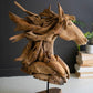 Teakwood Horse Head Sculpture with Base