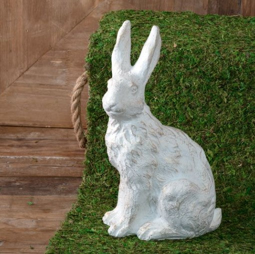 White & Gold Cement Garden Bunny