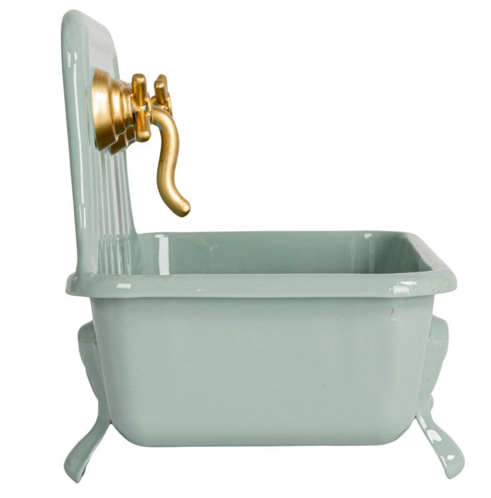 Metal Sink Soap Dish w/ Faucet, Grey & Gold Finish