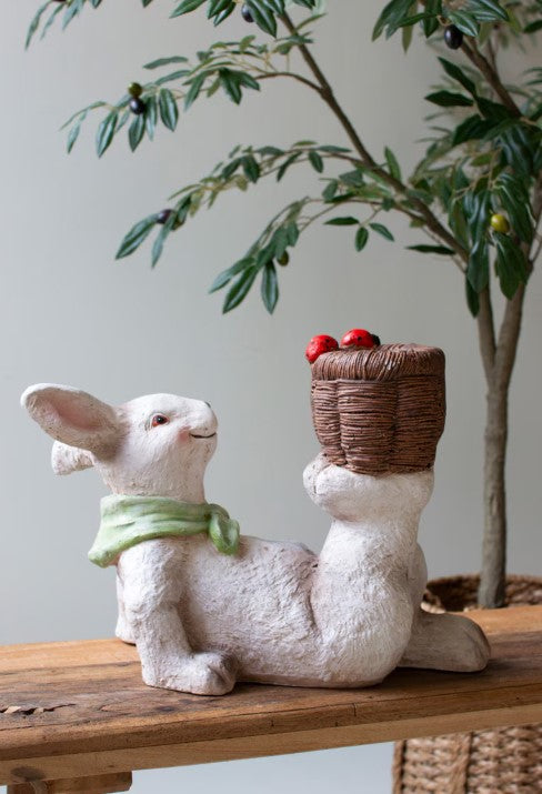 Resin Easter Bunny with Basket and Ladybugs