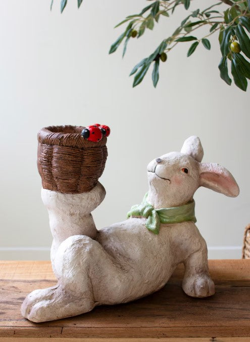 Resin Easter Bunny with Basket and Ladybugs