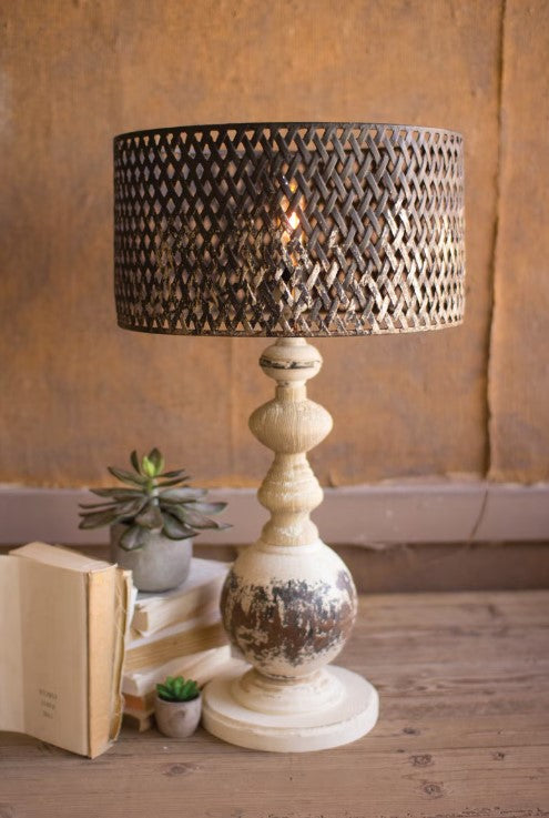 Table Lamp with Round Metal Base and Perforated Metal Shade