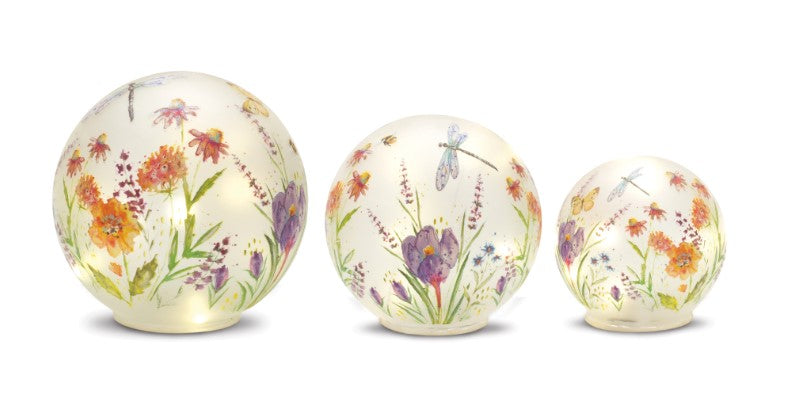 Flowers and Dragonfly Globes (Set Of 3)