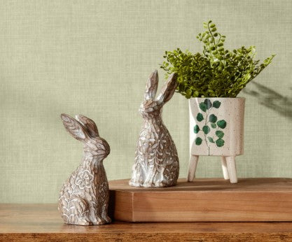 Floral Carved Rabbit (Set Of 2) 7.25"H, 8"H Resin